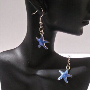 Ocean Breeze Starfish Dangle Earrings – Blue & Silver Coastal Charm